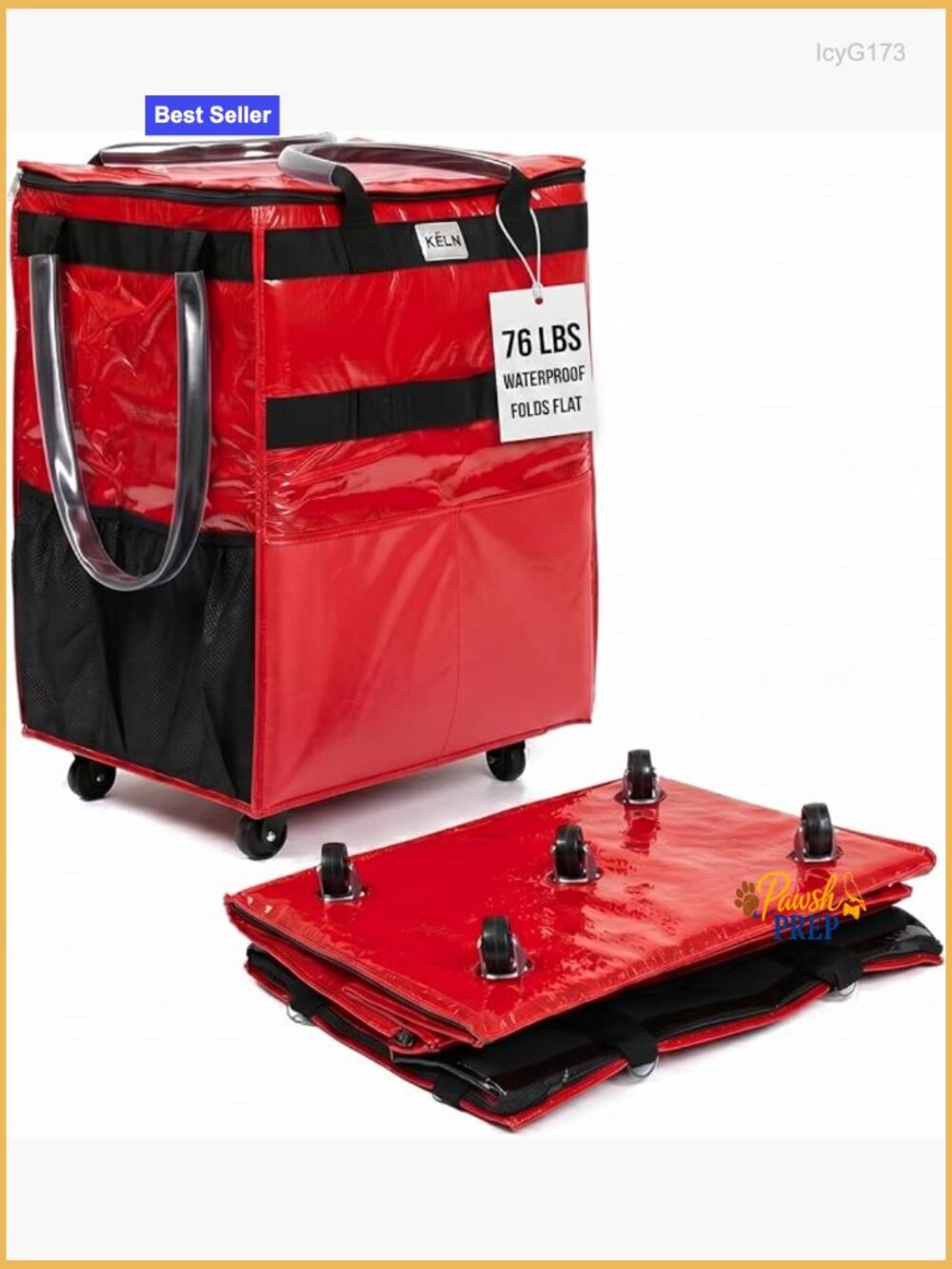 Heavy Duty Rolling Tote Bag on Wheels - Foldable Grocery Cart, 76 lbs Capacity